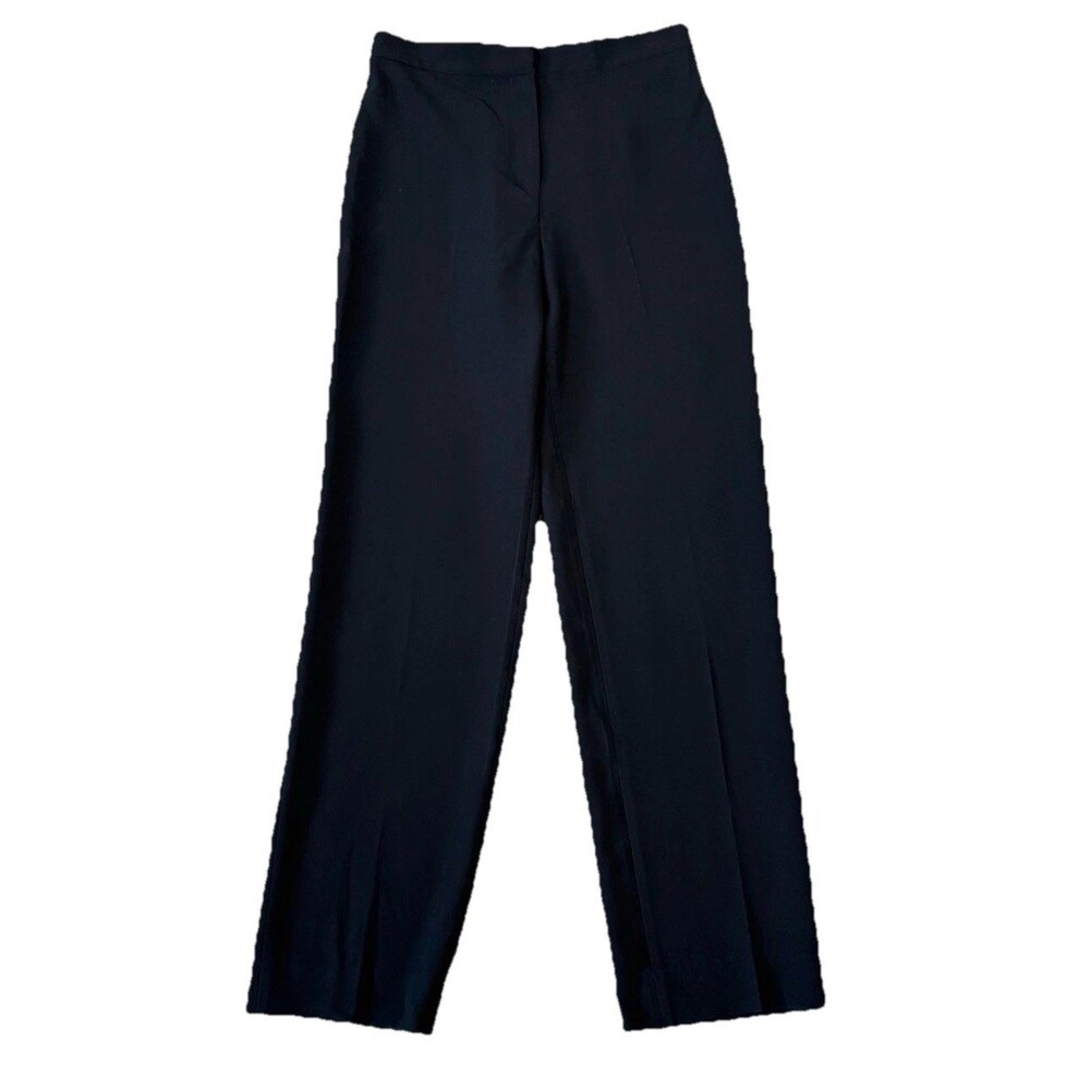 St. John Caviar Diana Straight Leg Crepe Black Pants Career Office 10 Minimalist
